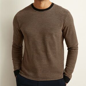 Oliver Spencer Men's Brown Striped Long Sleeve Crewneck Size L 100% Cotton